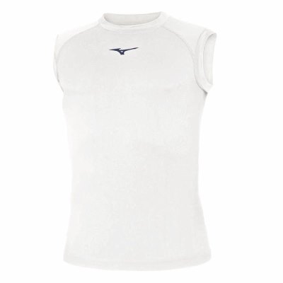 Camiseta sin Manga Mizuno Uni Core Ns Under Hombre Blancos / Azul Marino - Chile M832HEMXIR